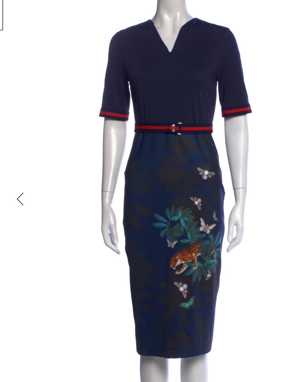 TED BAKER Sheath dress with Jaguar  & butterfly print with exposed zip SZ 8 US